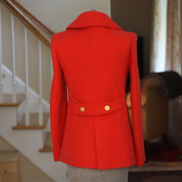 J. CREW NELLO GORI Stadium Cloth Mellon Red Pea Coat - Picture 3 of 5